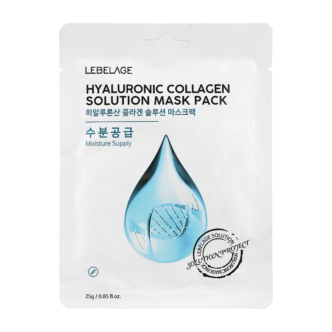Тканинна маска для обличчя Lebelage Hyaluronic Acid Collagen Solution з гіалуроновою кислотою та колагеном, 25 г